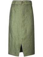 Estnation - D-ring Wrap Front Skirt - Women - Linen/flax - 36, Green, Linen/flax