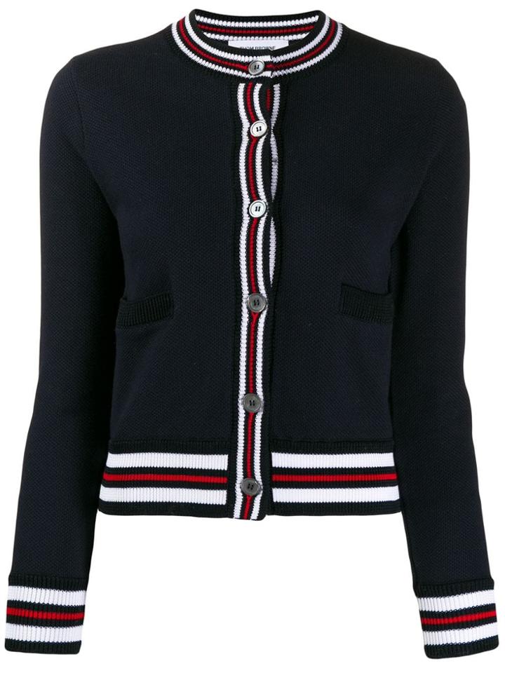 Thom Browne Contrast Ribbed Trim Cardigan - Blue