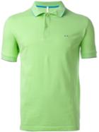Sun 68 Collar And Sleeve Trim Detail Small Righe Polo Shirt, Men's, Size: S, Green, Cotton/spandex/elastane