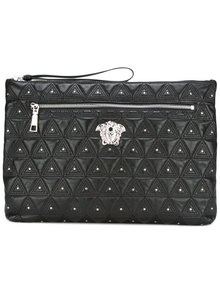Versace Medusa Triangle Clutch Bag, Adult Unisex, Black, Lamb Skin