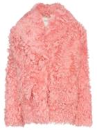 Miu Miu Long Sleeve Shearling Coat - Pink & Purple