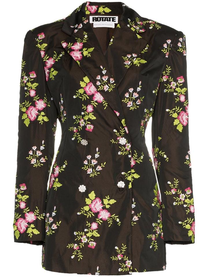 Rotate Floral Embroidered Blazer - Black