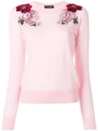 Dolce & Gabbana Cashmere Rose Patch Sweater - Pink & Purple