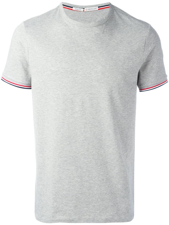 Moncler Stripe Detail Arm T-shirt, Men's, Size: Small, Grey, Cotton/spandex/elastane