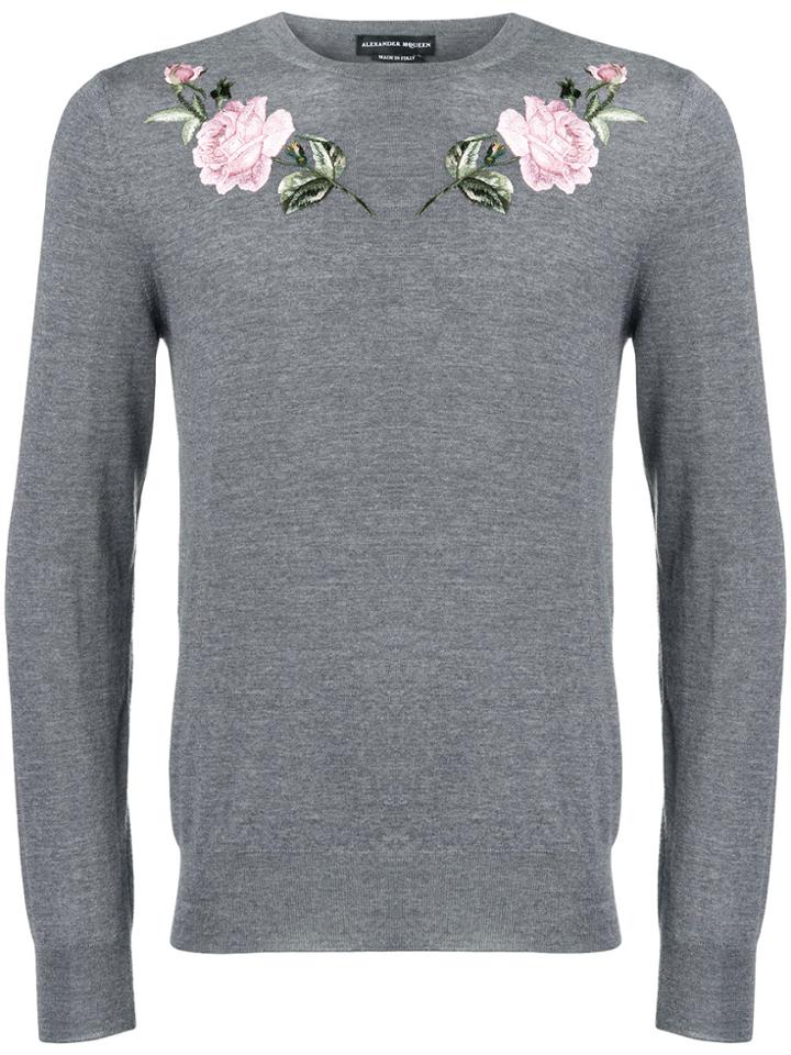 Alexander Mcqueen Rose Embroidered Jumper - Grey