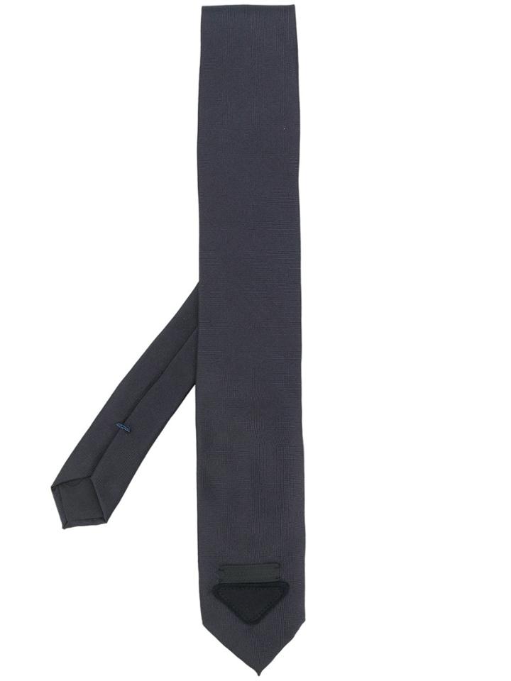 Prada Logo Patch Skinny Tie - Blue