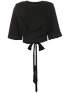 Circus Hotel Wrap Front Cropped Top - Black