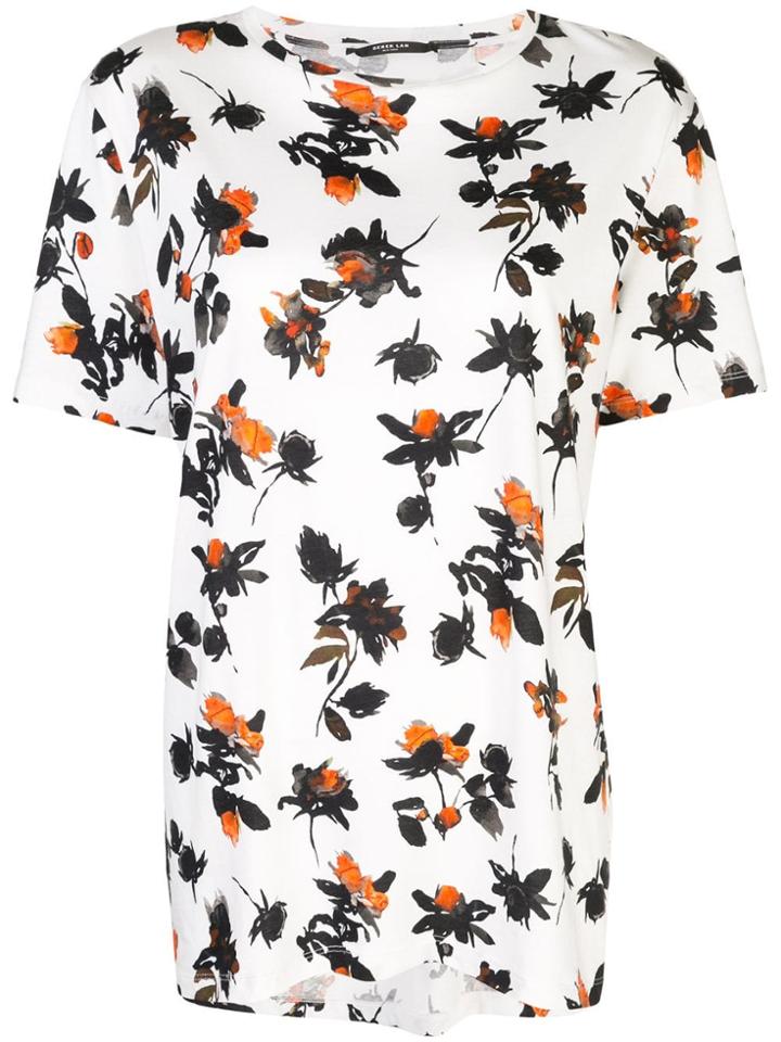 Derek Lam Floating Floral Short Sleeve Printed Tee - White