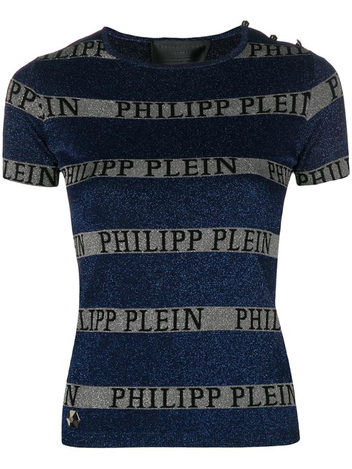 Philipp Plein Logo Striped T-shirt - Blue