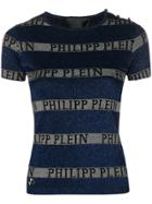 Philipp Plein Logo Striped T-shirt - Blue