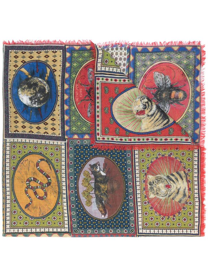 Gucci - Tiger Cards Scarf - Women - Silk/cashmere/wool - One Size, Silk/cashmere/wool