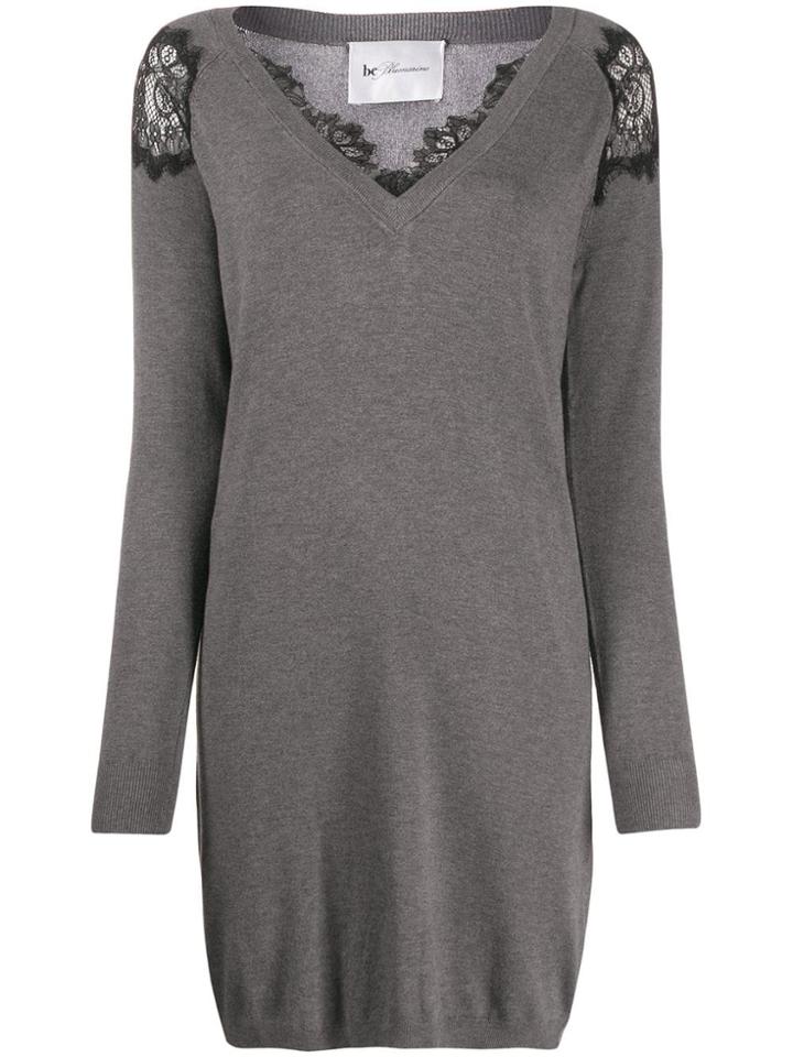 Be Blumarine Lace Insert Knit Dress - Grey