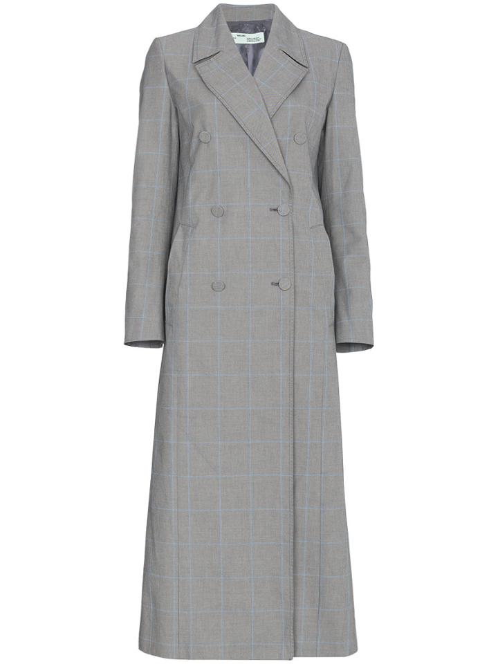 Off-white Double Breasted Check Coat - Grey