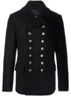 Dolce & Gabbana Military Button Peacoat, Men's, Size: 46, Black, Nylon/spandex/elastane/viscose/wool