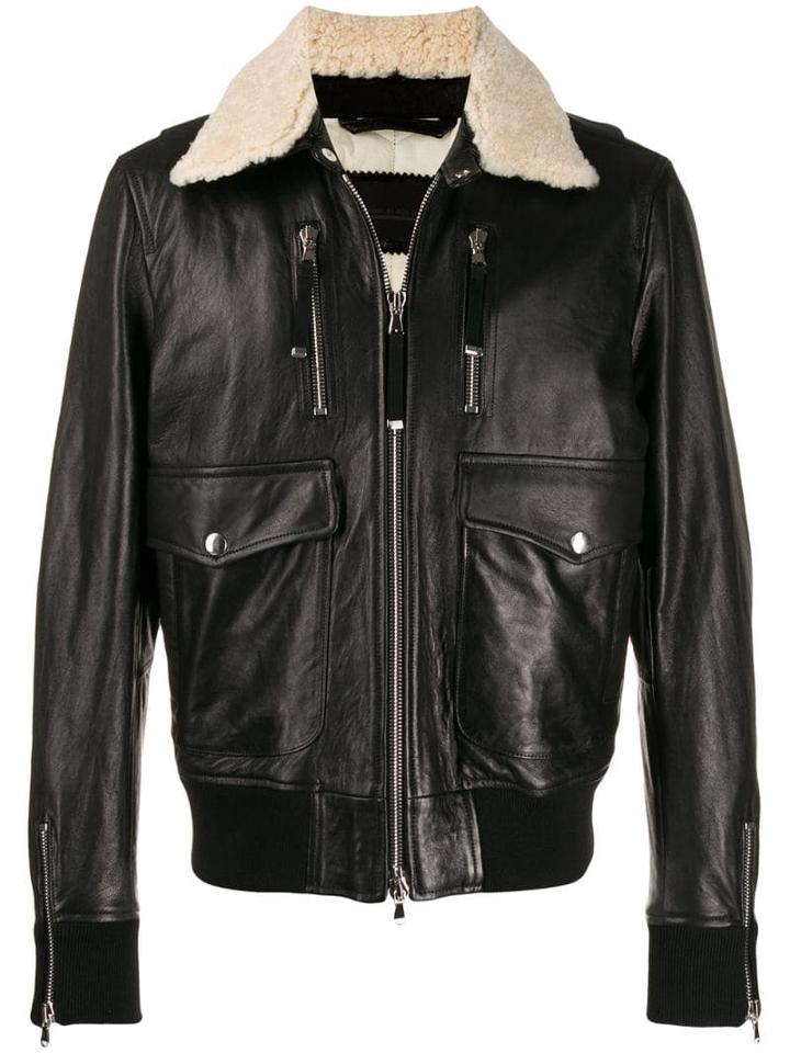 Diesel Black Gold Shearling Collar Biker Jacket - Brown