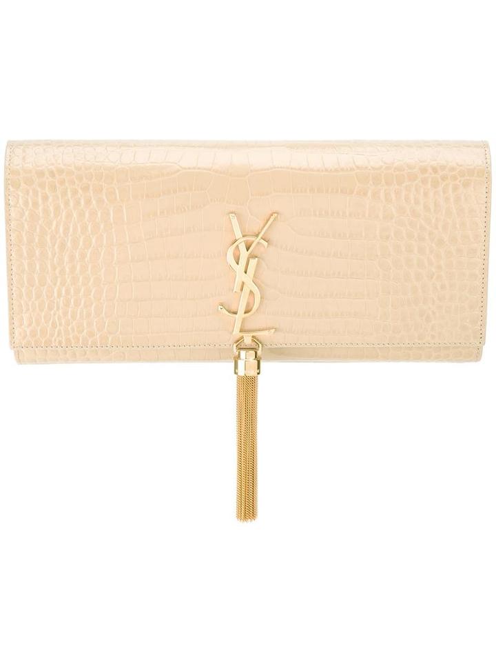 Saint Laurent 'classic Monogram' Clutch, Women's, Nude/neutrals, Leather