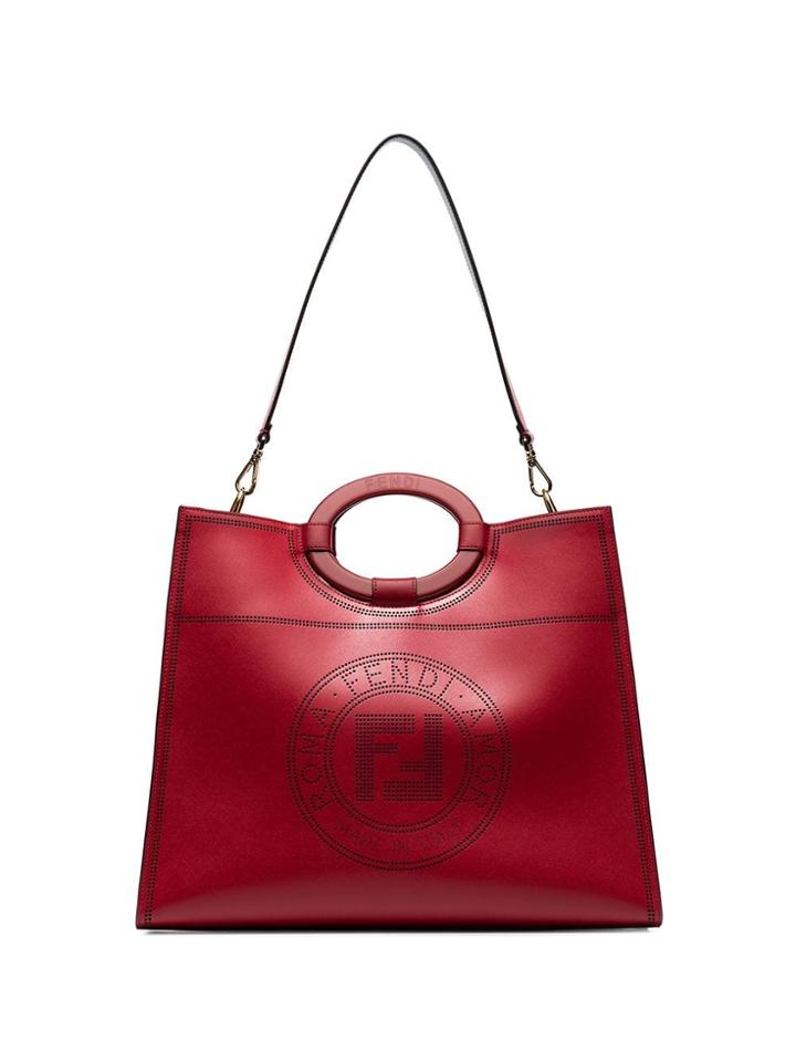 Fendi Red Runaway Perforated Logo Tote Bag