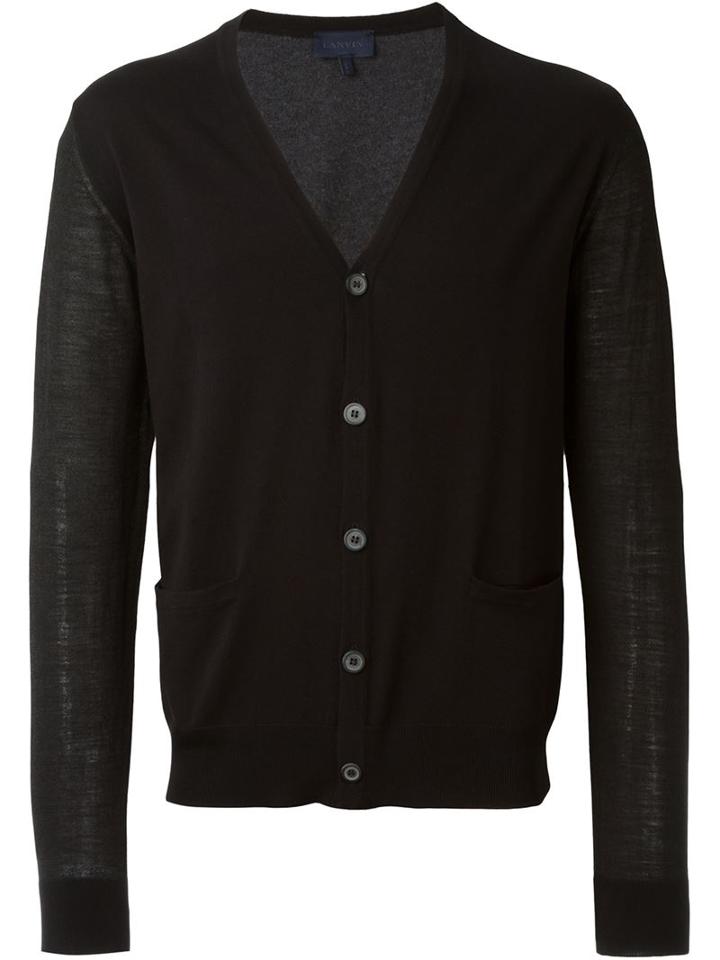 Lanvin V-neck Cardigan, Men's, Size: Xl, Black, Silk/cotton/wool