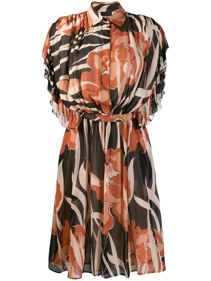 Just Cavalli Floral Print Shirt Dress - Brown