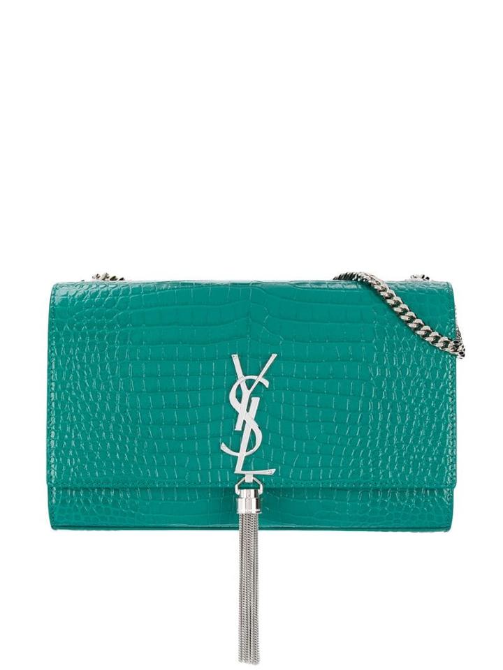 Saint Laurent Kate Embossed Crocodile Effect Shoulder Bag - Green