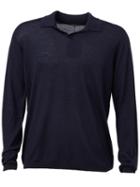 Roberto Collina Fine Knit Polo Shirt, Men's, Size: 54, Blue, Merino