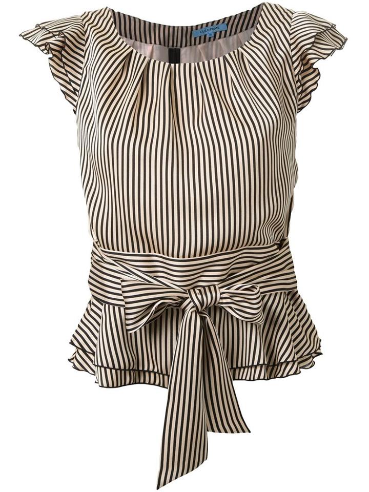 Guild Prime Pintriped Tie Waist Ruffle Sleeve Detail Blouse