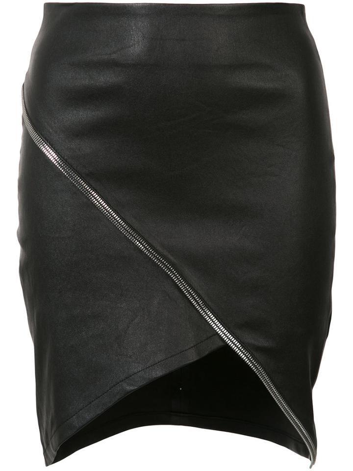 Rta Asymmetric Zip-detail Skirt, Women's, Size: 2, Black, Lamb Skin
