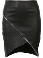 Rta Asymmetric Zip-detail Skirt, Women's, Size: 2, Black, Lamb Skin