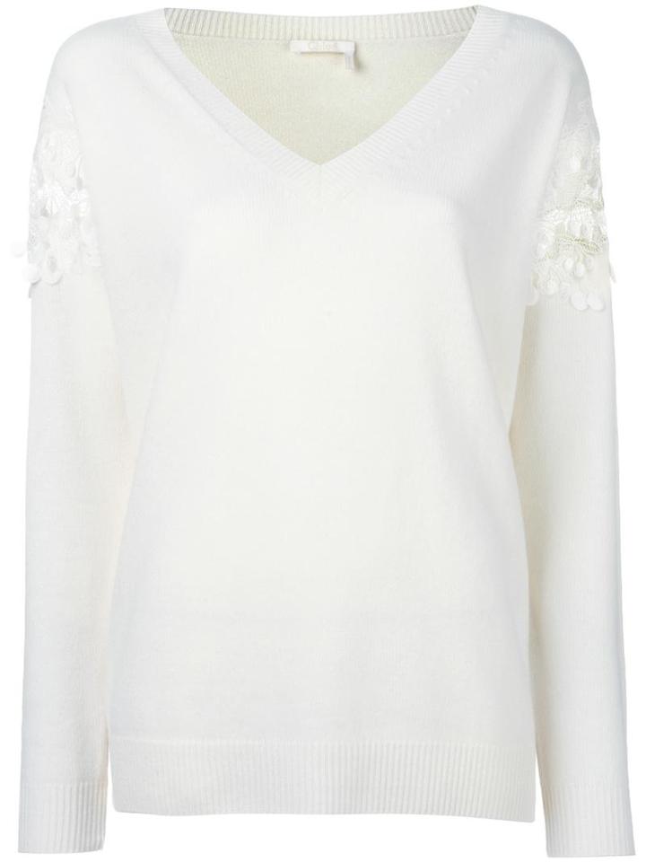 Chloé Cherry Guipure Jumper, Women's, Size: Small, White, Merino/cashmere/cotton