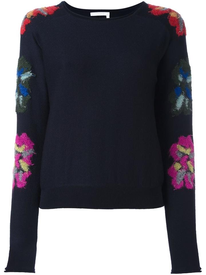 Chloé Floral Sleeve Jumper, Women's, Size: Medium, Blue, Polyamide/mohair/virgin Wool