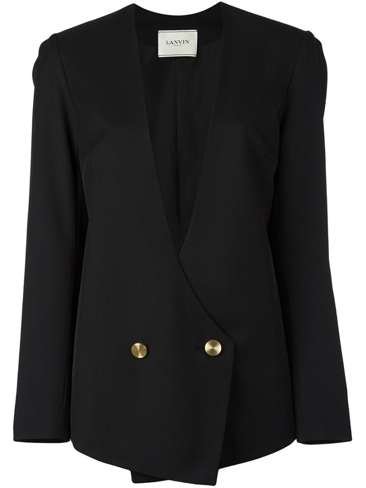 Lanvin Wrap-around Buttoned Blazer, Women's, Size: 36, Black, Cotton/viscose/wool