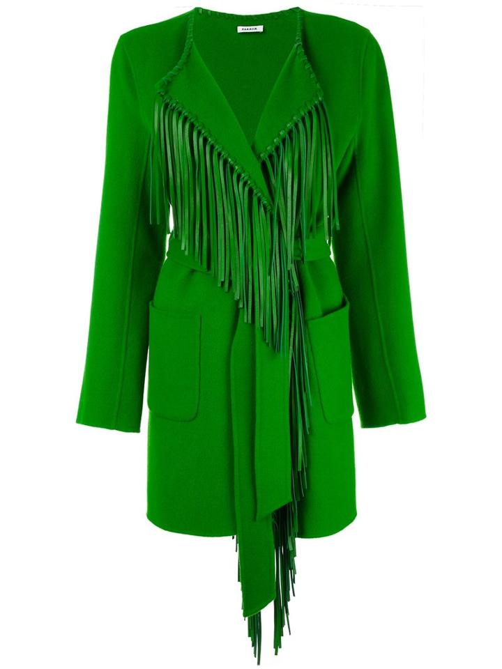 P.a.r.o.s.h. Fringed Lapel Cardigan, Women's, Size: Medium, Green, Wool/leather