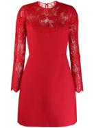 Valentino Lace Illusion-neck Dress - Red
