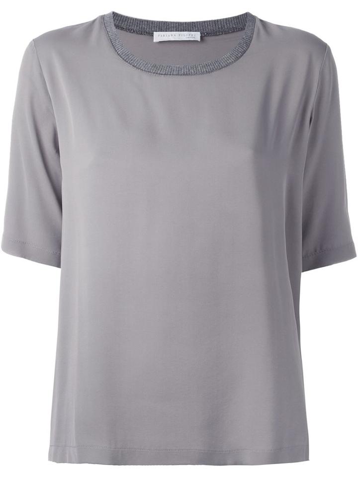 Fabiana Filippi Crew Neck T-shirt, Women's, Size: 50, Grey, Silk/spandex/elastane/brass