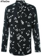Saint Laurent Music Note Printed Shirt, Men's, Size: 38, Black, Viscose