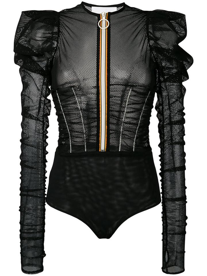 Maison Margiela - Ruched Sleeve Mesh Body - Women - Polyamide/polyester/spandex/elastane - 40, Black, Polyamide/polyester/spandex/elastane