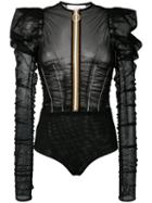 Maison Margiela - Ruched Sleeve Mesh Body - Women - Polyamide/polyester/spandex/elastane - 40, Black, Polyamide/polyester/spandex/elastane