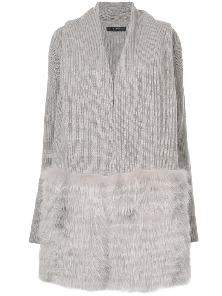 Sally Lapointe Cardigan With Fox Fur Scarf - Grey