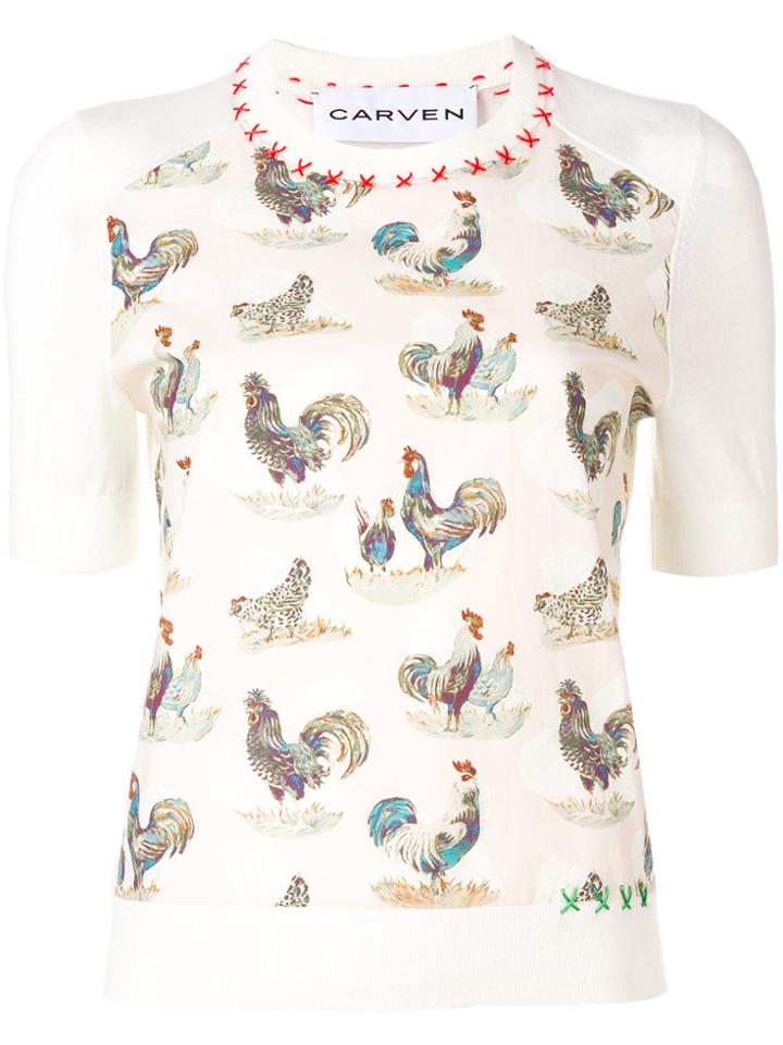 Carven Cockerel Patterned T-shirt - Nude & Neutrals