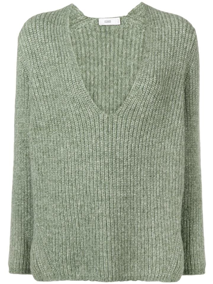 Closed Deep V-neck Jumper - Green