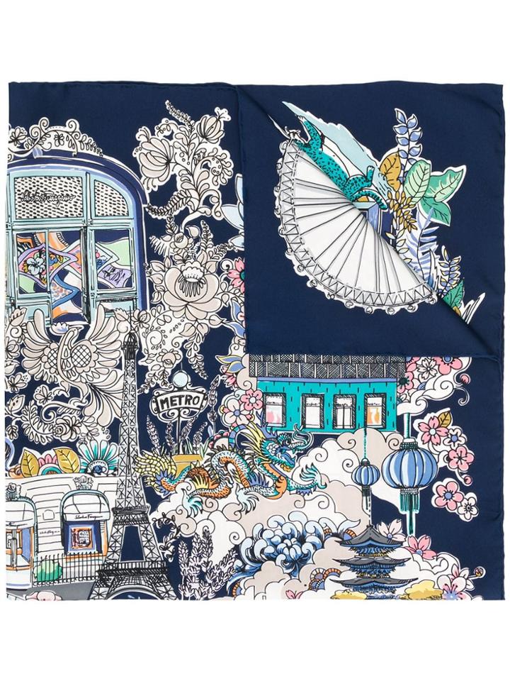 Salvatore Ferragamo Printed Foulard - Blue