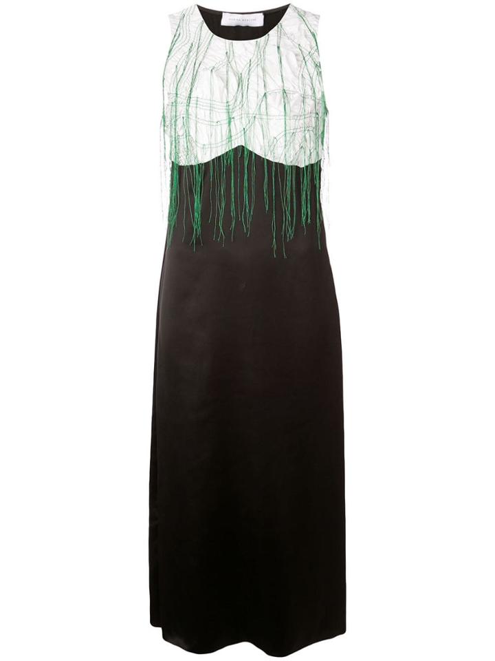Marina Moscone Fringed Detailed Midi Dress - Black