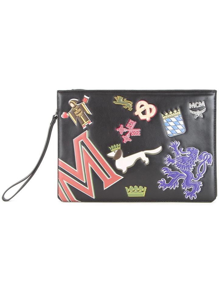 Mcm Top Zipped Clutch, Men's, Black, Pvc