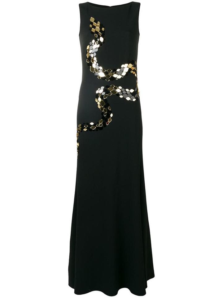 Roberto Cavalli Mirror Snake-embellished Gown - Black