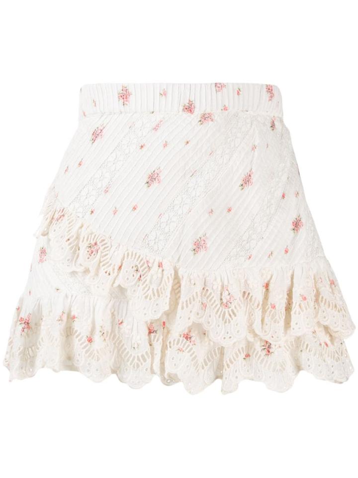 Love Shack Fancy Emma Floral Print Skirt - White