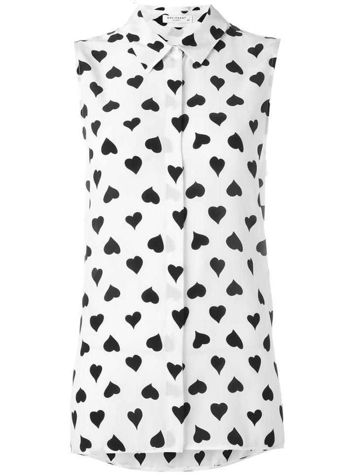 Equipment Heart Print Shirt, Women's, Size: 36, White, Silk