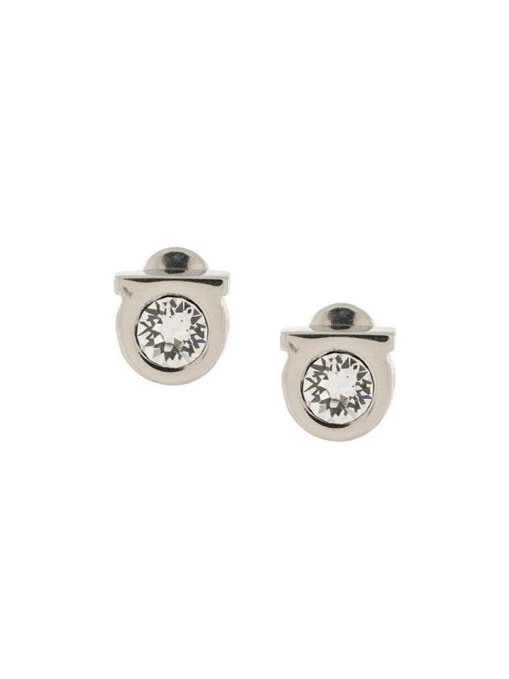 Salvatore Ferragamo Crystal Gancini Earrings - Silver