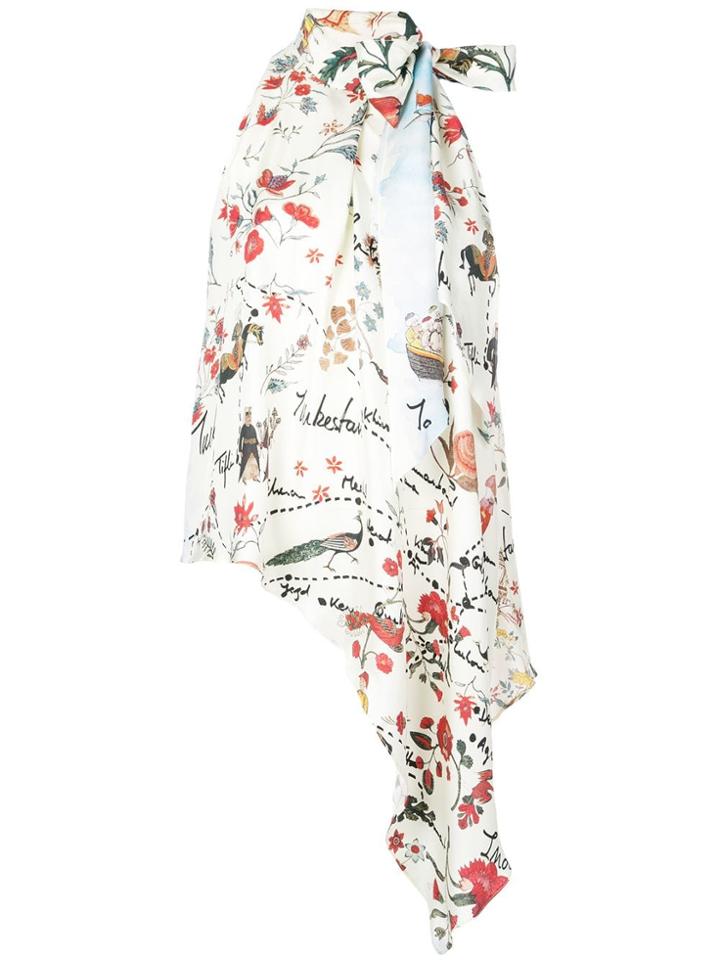 Oscar De La Renta Asymmetric Floral Print Blouse - White