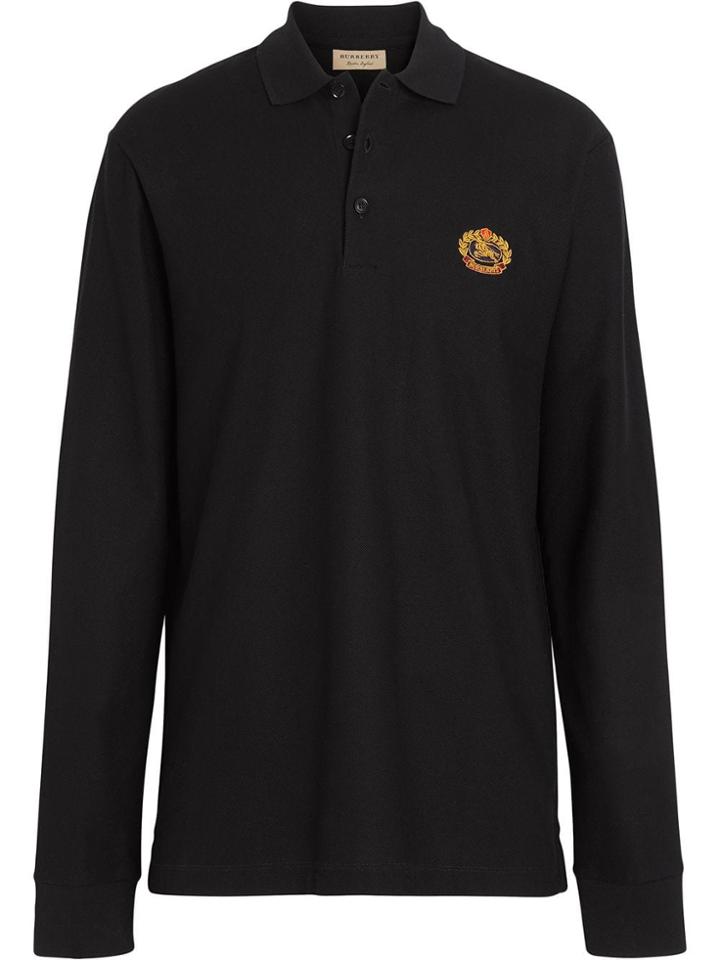 Burberry Long-sleeve Archive Logo Cotton Piqué Polo Shirt - Black