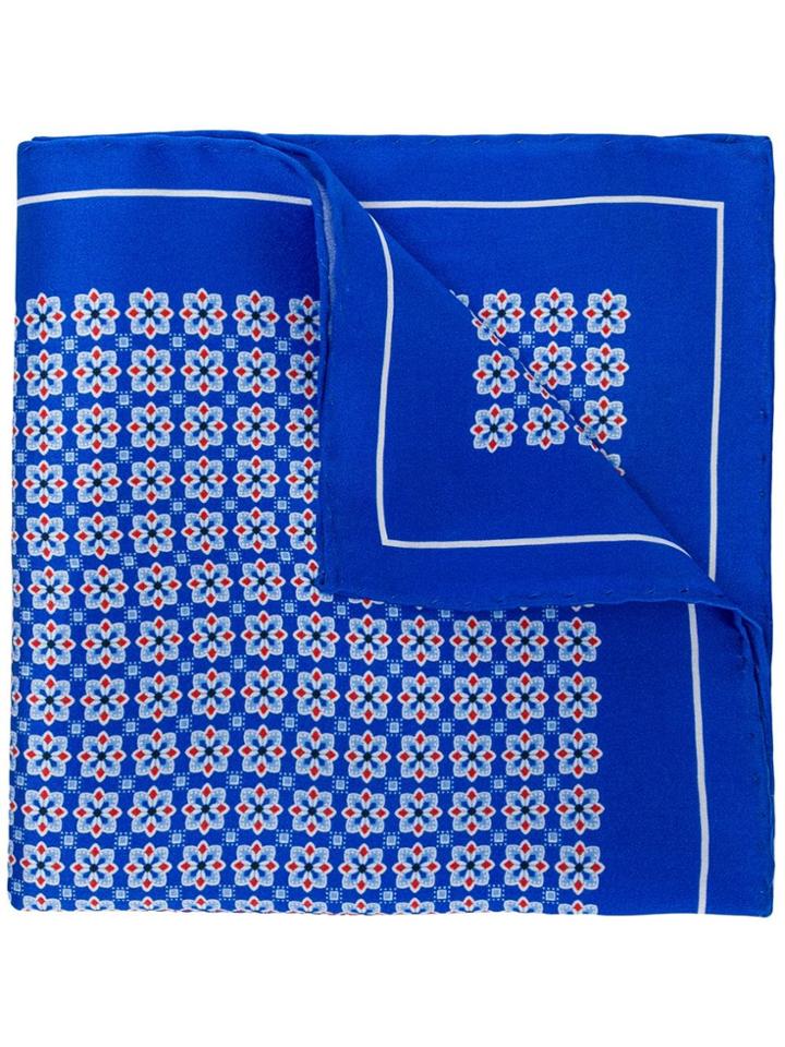 Canali Floral Print Pocket Square - Blue